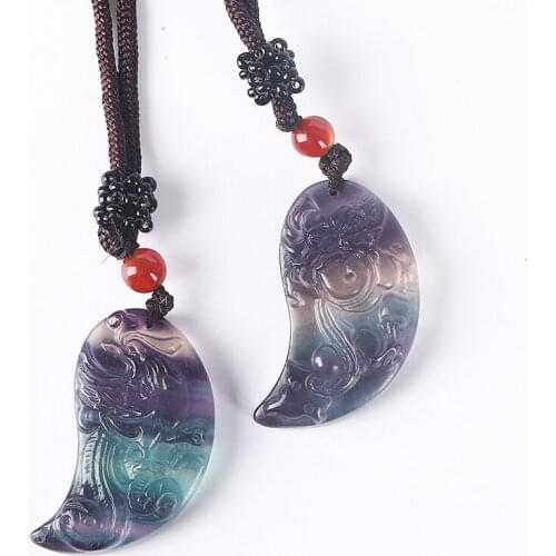 Koraba Natural Dragon and Phoenix Stones Healing Rainbow Crystal Love Pair Amulet Pendant Necklace
