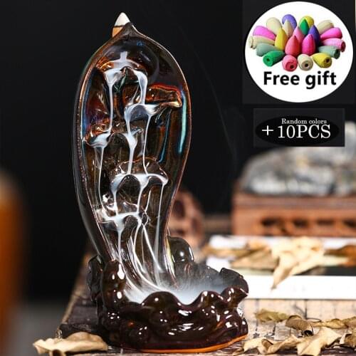 New Home Decorations Lucky Feng Shui Ornaments Indoor Aromatherapy Waterfall Backflow Incense Burner +Gift 10Pcs Incense Cones