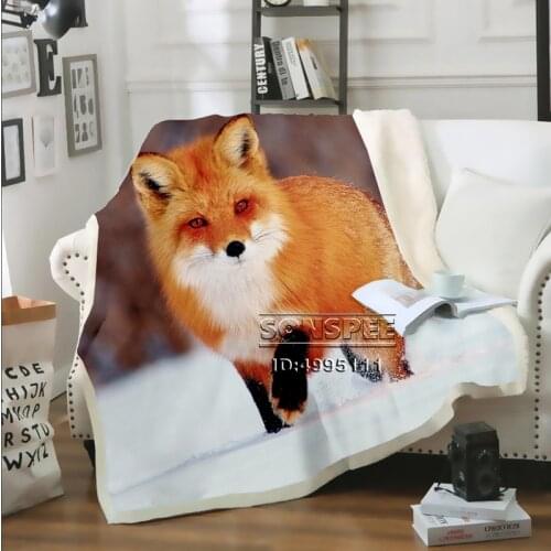 SONSPEE 3D Print Red Fox Throw Blanket Sofa Bed Chair Fleece Plush Sherpa Blanket Bedspread Decor Adult Children
