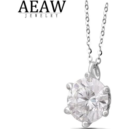 Moissanite Pendant Necklace 1.0ct 6.5mm Round Moissanite Pendant DF color VVS Solid 18k White Gold