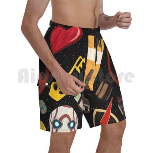 Pattern Beach Shorts Men Beach Pants Swimwear Video Games Gaming Fan Art Retro Psycho Key Bullets