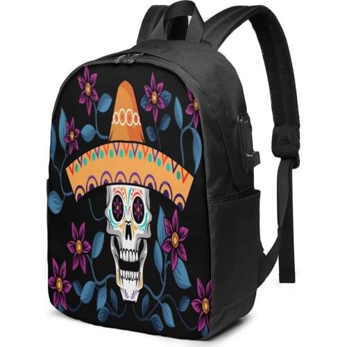 Teenage Backpack for School Boy Girl Day Dead Skull School Bag USB Charging Bookbag
