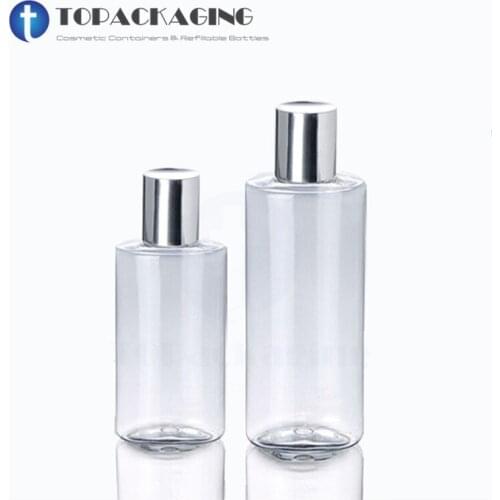 120/200ML Screw Cap Bottle Transparent PET Plastic Empty Cosmetics Container Anodized Aluminum Lotion Pump Shampoo Essential Oil