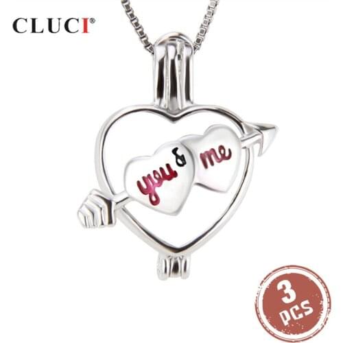CLUCI 3pcs Silver 925 Love Arrow Heart Shaped Pendant Jewelry Women 925 Sterling Silver Pearl Locket Charms Pendant SC219SB
