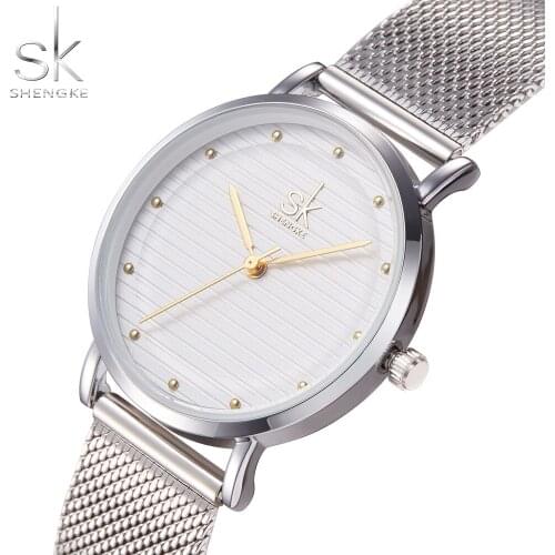 Shengke Top Brand Luxury Silver Watch Women Watches Fashion Womens Watches Steel Mesh Ladies Watch Clock relogio reloj mujer
