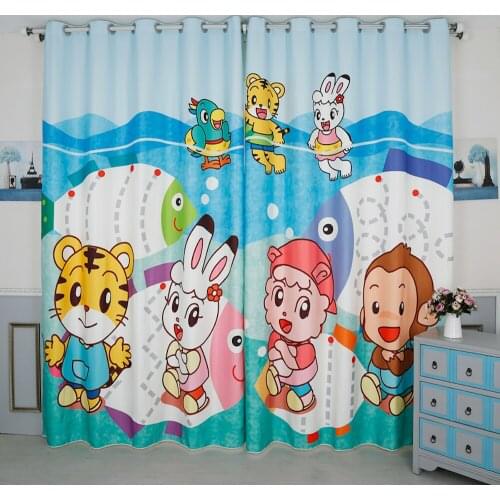 Custom Made 2x Grommet Drapery Curtain Nursery Kid Children Room Window Dressing Tulle 200 x 260cm Tiger Hare Monkey Bird Fish