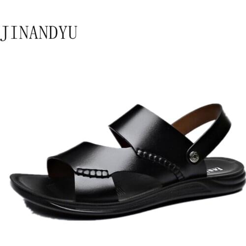 Outdoor Leisure Sandals Plus Size Men Shoes Leather Beach Slippers Soft Comfy Black Casual Shoes for Men Fashion Summer Slippers