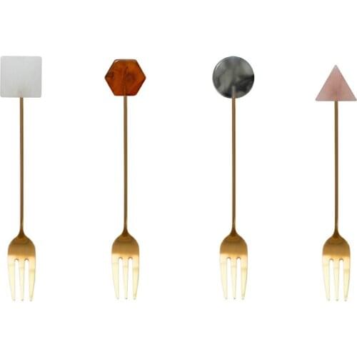 Fork Stainless Steel Dessert Fork Fruit Cake Snack Tableware Acrylic Creative Fork Home Restaurant Kitchen Supplies Multicolor