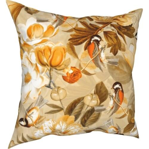 Vintage Peonies Spring Flower Pattern Gold Pillowcase Printed Cushion Cover Decorative Chinese Pillow Case Cover Home 40X40cm