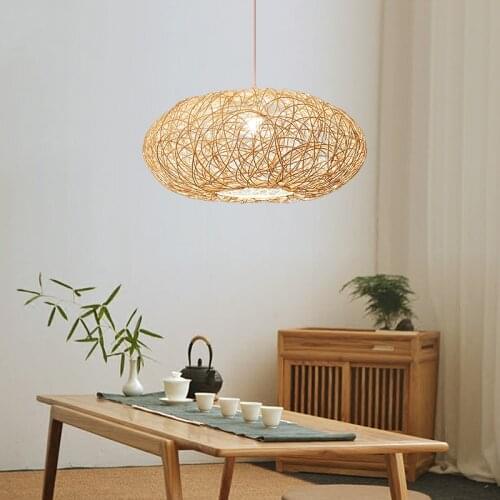 Vintage Decor Kitchen Bamboo Rattan Pendant Lights Lighting Wood Chinese Retro Hanglamp for Living Room Modern Bar Light Fixture