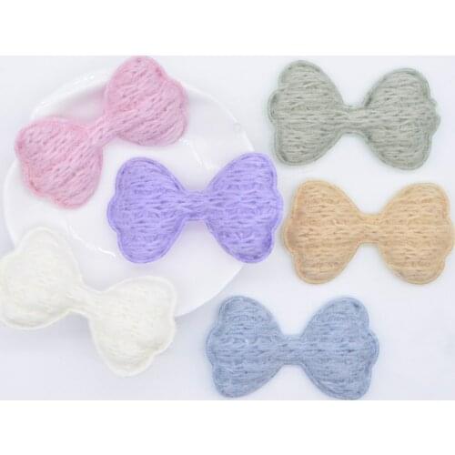 12Pcs 55*32mm Knitting Pattern Plush Bow Tie Applique for Clothes Hat Sewing Patches DIY Headwear Hair Clips Bow Accessories P94