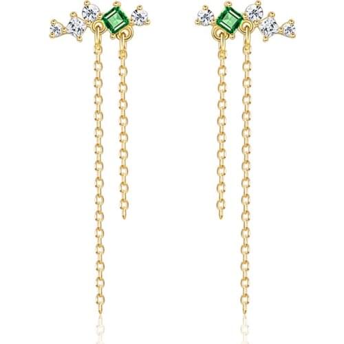 ZEMIOR 925 Sterling Silver Gold Color Flower Tassel Drop Earrings For Women Dazzling Cubic Zirconia Earring Silver Jewelry