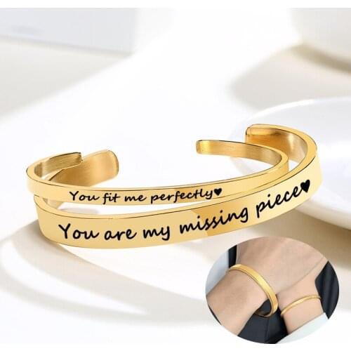 Custom Couples Cuff Bangles Women Stainless Steel Name Bracelets Personalized Engraving Lovers Jewelry