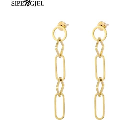 New Fashion Geometric Long link chain Earrings Gold Sliver Color Punk circle Stud Earrings For Women Wedding Jewelry 2020