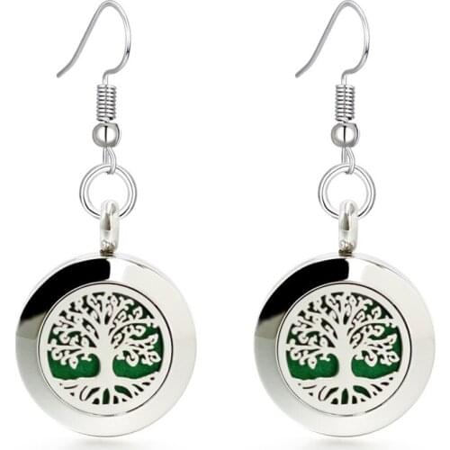 Tree Of Life Essential Oil Diffuser Earring Locket for Women 316L Stainless Steel Jewelry Fashion Drop Earring Wholesale 10pads