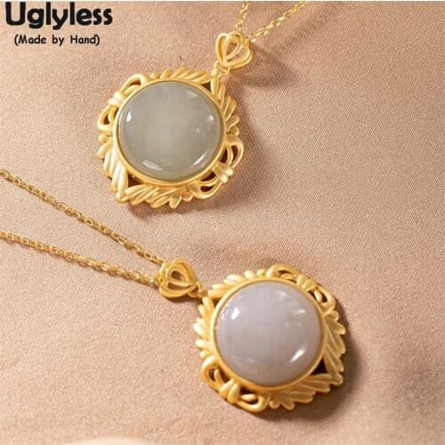 Uglyless Palace Designer Vintage Garland Pendants for Women Natural Jade Necklaces with Chains 925 Sterling Silver Vogue Jewelry