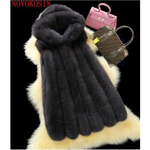 S-3XL Plus Size Winter Warm Faux Fox Fur Thick Women Casual Long Vest Female 2018 Open Stitch Cardigan With Hat Hooded Coat