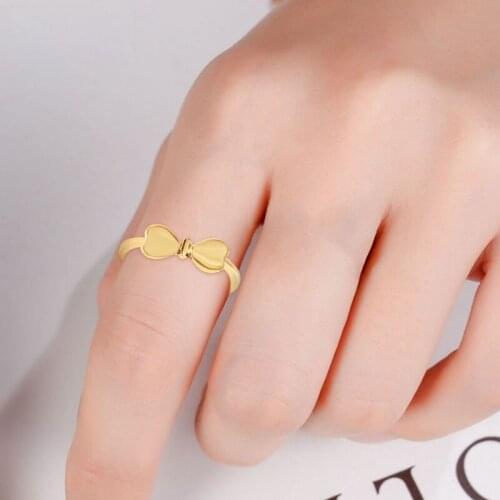 Stainless Steel Jewelry Simple Bow Opening Ring Womens Fashion Color Retaining Tail Ring