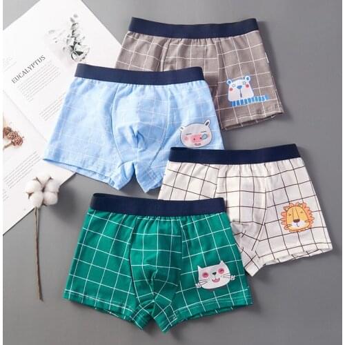 4pcs/Lot Boys Boxer Briefs Kids Cotton Underwear Baby Boy Underpants Teenager Cartoon Print Soft Children Panties 2-14T