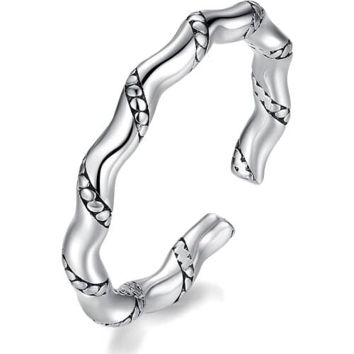925 Sterling Thai Silver Fashion Simple Bamboo Joint Ring Bones Opening Rings For Women Jewelry Wholesale