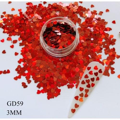 Cute Shinny 3MM Red Heart Glitter Nail art Glitter Pieces Nail art decoration GD59