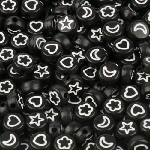 4*7mm Black Color Moon Star Flower Heart Acrylic Beads Round Flat Loose Spacer Beads For Jewelry Making Diy Bracelet Accessories