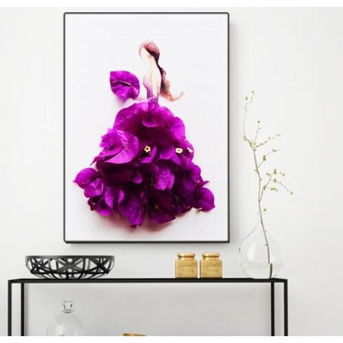 Citon Petal girl Scandinavian Canvas Art Oil Painting Artwork Poster Picture Wall Decor Modern Home Living room Decoration