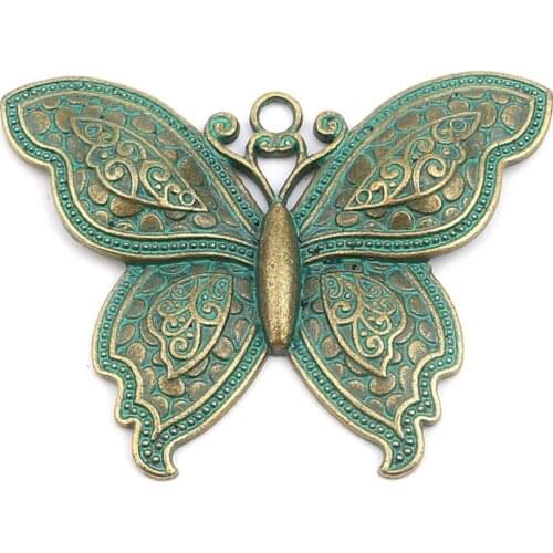 Doreen Box Green Butterfly Charms Pendants Delicate Accessories for DIY Neckalce Jewelry Making Pendants 7x5.3cm ,2PCs