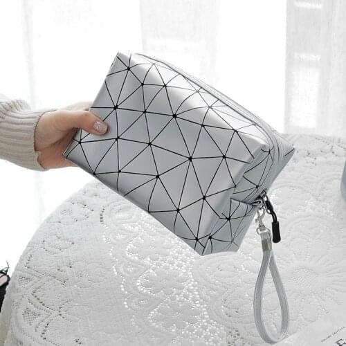 Women Travel Cosmetic Bag Multifunction Geometric Makeup Bags PU Leather Waterproof Portable Toiletries Organizer Make up Cases