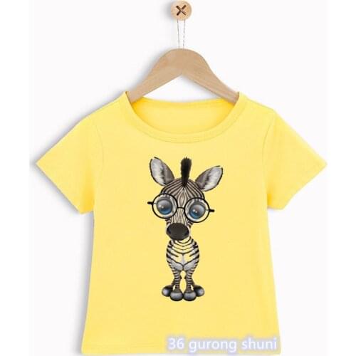 T-shirt for boys fun zebra cartoon print kids clothes summer vogue cute animal graphic tees boys t shirt yellow shortsleeve tops
