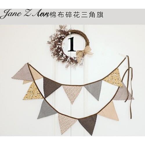 Cotton floral pennant pull flag black and white earth color birthday hundred days scene party photography props baby photo