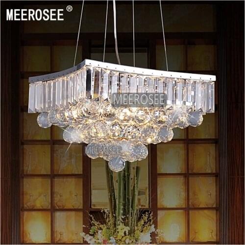 Square Shape Crystal Chandelier Light Crystal Lighting Fixture for Dining Room Crystal Suspension Lamp Luminaire MD8795