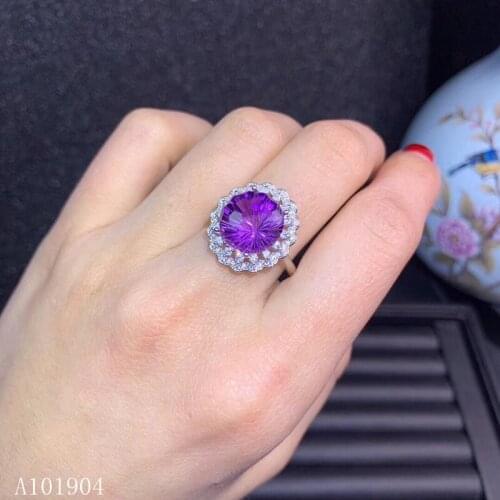 KJJEAXCMY boutique jewelry 925 sterling silver inlaid natural amethyst gemstone female ring support detection