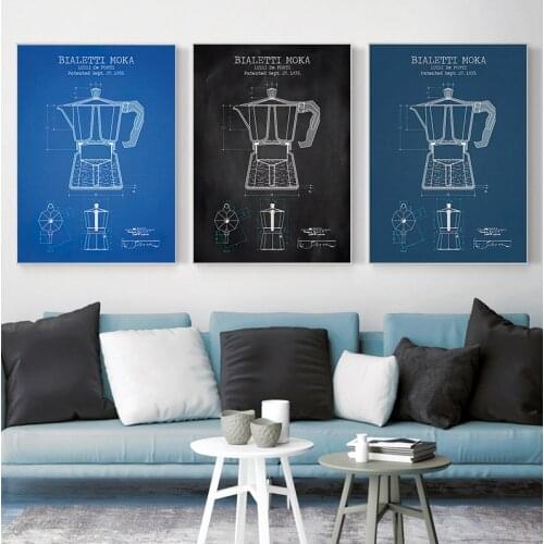 Coffee Pot Patent Posters and Prints Bialetti Moka Poster Coffee Blueprint Art Picture Canvas Painting Kitchen Wall Art Decor