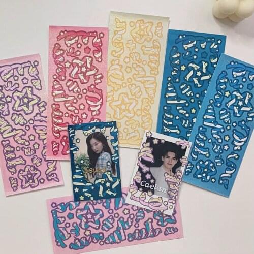 Korean Ins Colored Ribbon Stars Laser Cute Sticker Photo Children Kawaii Shiny Paster Notebook Stationery DIY Decorative Sticker