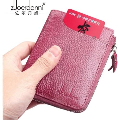 Wallet ladies short leather new first layer of leather wallet vertical section card zipper drivers license purse