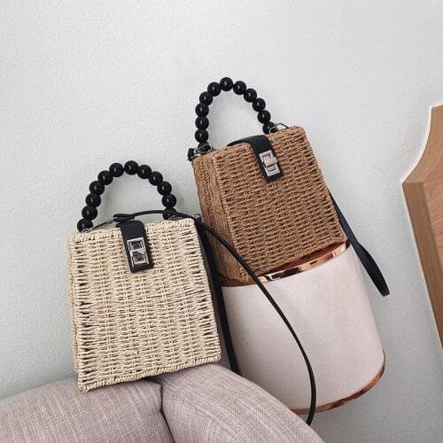 Summer Bead Box Shoulder Bag Women Fashion Straw Beach Bags Vacation Crossbody Bag Travel mall Tote Bags Handle Bags Pouch Bolso