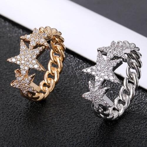 Fashion CZ Stars Shaped Charm Rings Gold Color Womens Zircon X-Cross Engagement Ring Glamour Jewelry 2021 For Girls Women Gift