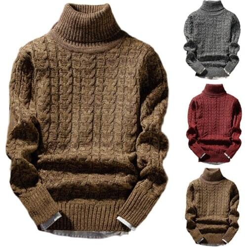 Fashion Mens Casual Turtleneck Men Solid Color Winter Long Sleeve Twist Slim Knitted Sweater Male Autumn Winter Tops