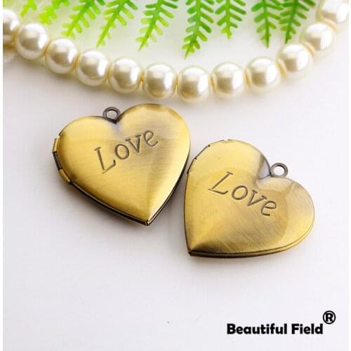 2pcs 29x29mm Photo Loclet Box Setting Brush Bronze Color Plated Heart Cameo Base Blank Tray Love Fragrance