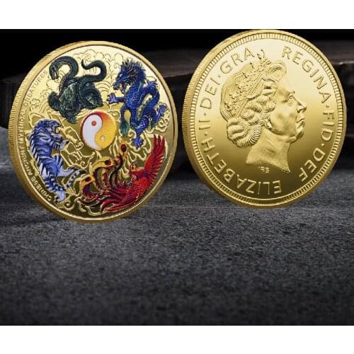 NEW Good Luck To You Chinese Fu Koi Commemorative Coin Color Elizabeth II Gold and Silver Coin Embossed Metal Craft Badge Gift