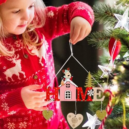 Merry Christmas Ornaments Noel Joy Wood New Year 2022 Wooden Hanging Pendants Santa Elk Christmas Decorations for Home Navidad