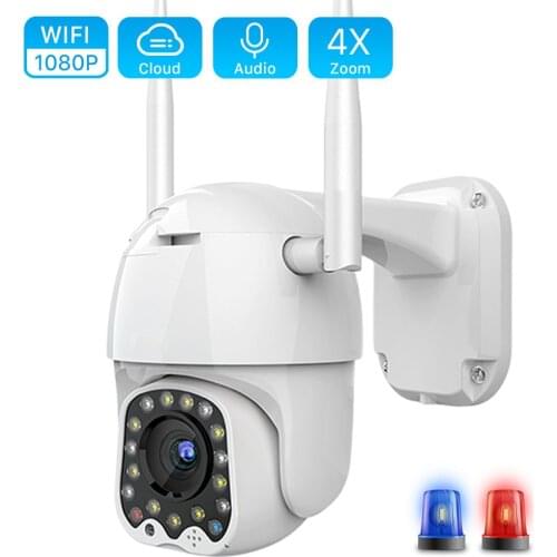 Cloud 1080P Wifi PTZ Camera Outdoor 2MP Auto Tracking CCTV Home Security IP Camera 4X Digital Zoom Speed Dome Camera Siren Light