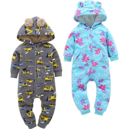 Autumn & Winter Newborn Infant Baby Clothes Fleece Jumpsuit Boys Romper Hooded stripe Bear Onesie Baby Bebe Menino Macacao
