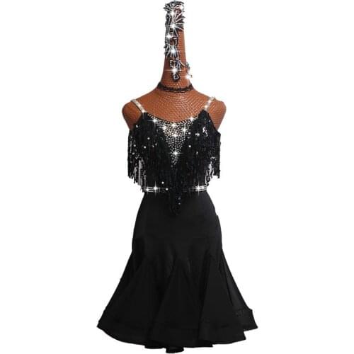 Latin Dance Competition Dress Latin Dance Dress Performance Dress Black Suspender Skirt Fishbone Skirt Wrapped Hip Skirt #MD017