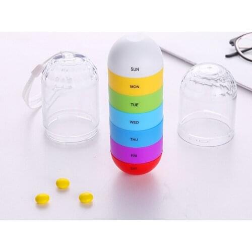 Portable Waterproof Pill Box Rotating 7 Layer Week Moisture-proof Drug Storage Container Colorful Pill Box Splitters