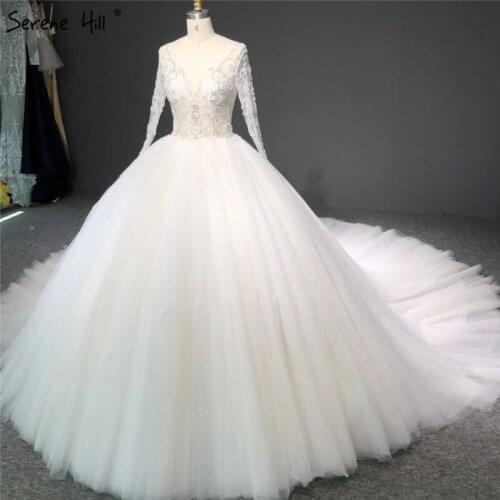Serene Hill High-end Ivory Long Sleeves Sexy Wedding Dress 2020 O-Neck Beading Sequins Bridal Gown Custom Made CHA2338