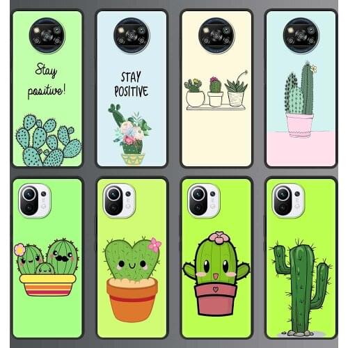 Silicone Phone Case For Xiaomi Poco X3 NFC M3 11 Mi 10T Pro 9T Note 10 Lite 5G Soft Coque Back Cover Flower bee Cartoon Cactus