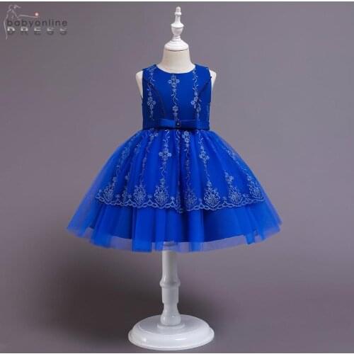 Dark Blue Bow Lace Ball Gown Cute Girls Dresses Flower Girl Dresses 2020 Princess Kids Dresses For Girls vestidos de primera