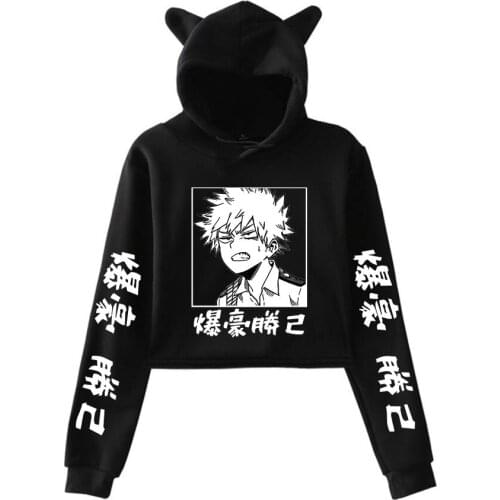 Manga Cartoon My Hero Academia Bakugou Katsuki Printed Cat Ear Hoodie Sweatshirt Women Hooded Streetwear Fashion Anime Clothing
